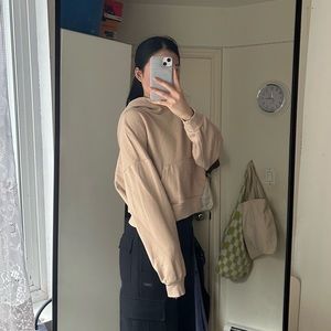 beige oak and fort cropped hoodie